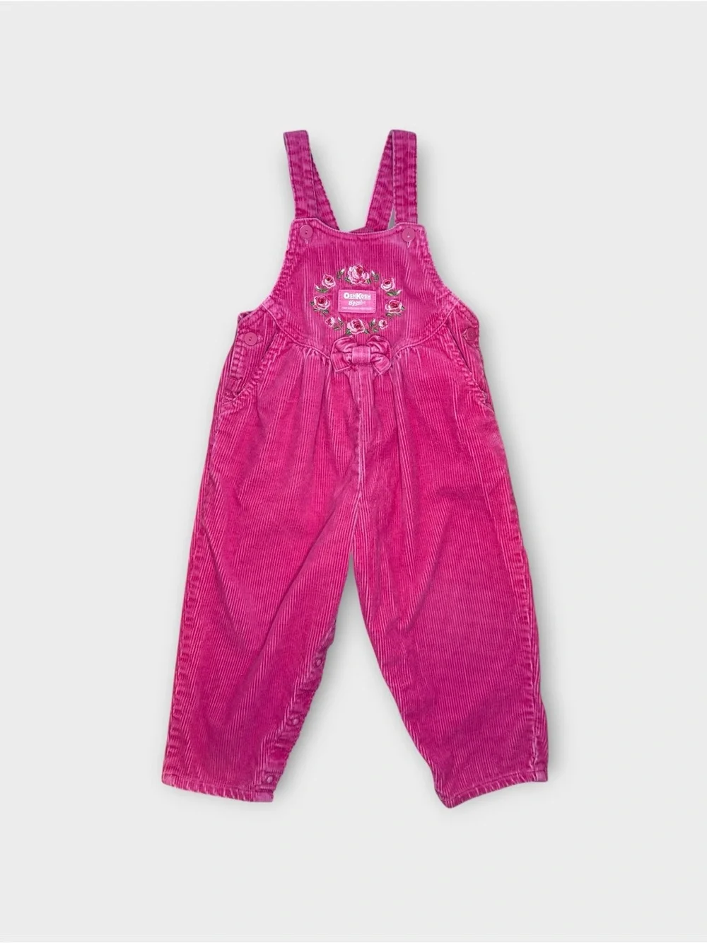 OshKosh B’gosh Vintage Hot Pink Corduroy Rose Embroidered Overalls